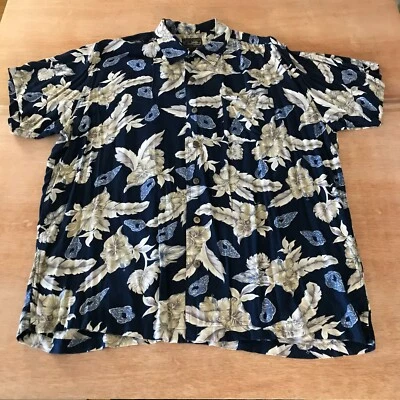 Camisa Hawaiana Steve & Barry's Hombres L Marrón Floral Bolsillo Con Botones Manga Corta Foto 1 de 4