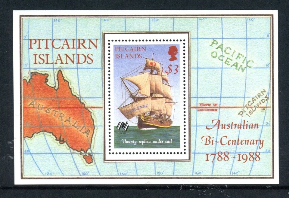 Pitcairn Islands 1988 $3 Celebra el Bicentenario de Australia - MUH Mini Hoja Foto 1 de 1