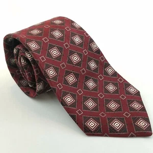 XMI Platinum Burgundy Black Silver Geometric Pattern Men's Necktie Silk Tie - Picture 1 of 6