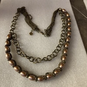 Trifari Vintage Gold Chocolate  2 Strand Necklace Long - Picture 1 of 6