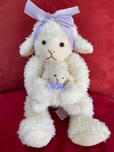 Russ Berrie "LAMBKINS" Lamb Sheep Soft Toy Holding Baby One 11" 28cms Tall vgc