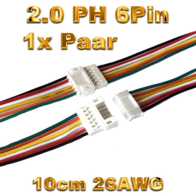 1x par de hembra Micro JST PH 2.0 6Pin macho con cable de 26 AWG de 10 cm cad... - Imagen 1 de 4