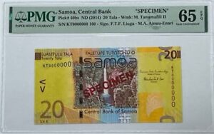 Samoa "Specimen" 20 Tala (2014) Pmg 65Epq Gem Unc Banknote