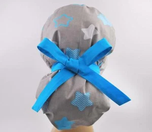 Scrub hats, nurse scrub cap, womens surgical hat, ponytail scrub cap stars - Picture 1 of 3