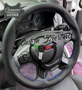 FÜR FORD TRANSIT CUSTOM 13+ PERFORIERTES LEDER LENKRADABDECKUNG BLAUER STICH - Bild 1 von 7
