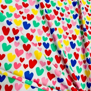 Colored Hearts Print Nylon  Spandex Fabric 4 Way Stretch By Yard for swimwe - Picture 1 of 5