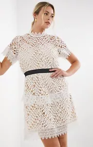 Simply Be Womens White Mini Lace Dress High Neck RRP £70 - Picture 1 of 37