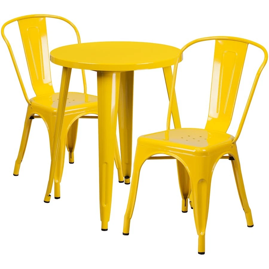 Flash Commercial Grade 24" Round Yellow Metal Table Set with 2 Cafe Chairs - Image 1 of 1