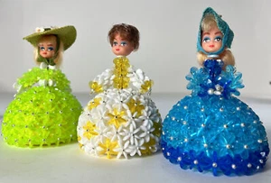 Hand Made Beaded Doll Styrofoam Base Rubber Head SET OF 3 Southern ladies 1950's - Picture 1 of 9