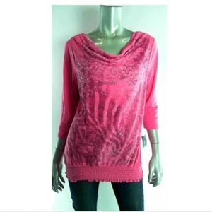 Style & Co. Women Top Blouse Shirt PS Pink Silver Blouson Floral Embellished - Picture 1 of 2