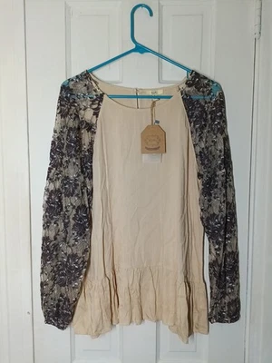 NWT Kori Blouse Women’s S Oversized Boho Fairycore Festival Lace Sleeved Top D6 - Imagem 1 de 4