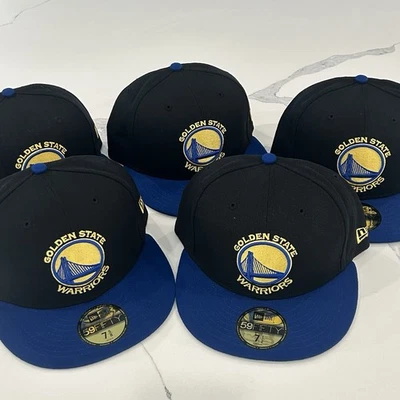 NEW Golden State Warriors NBA New Era Fitted Cap Hat 59Fifty Black and Blue - Image 1 of 4