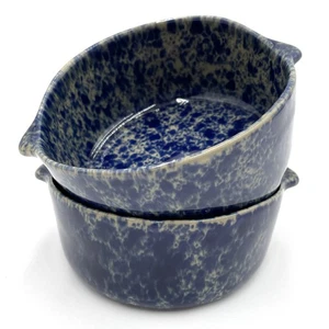 VTG Bennington Pottery Blue Agate 1641 Lug Handle Soup Bowls Beautiful! Set of 2 - Picture 1 of 9