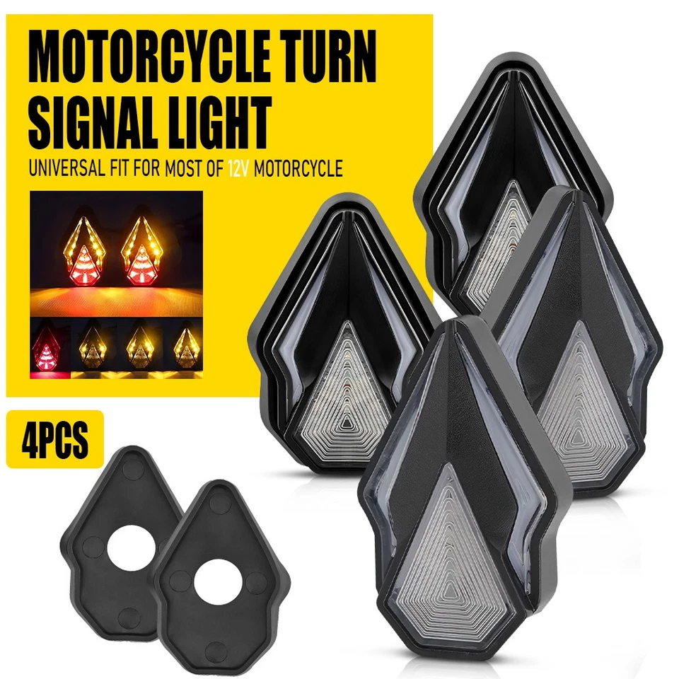 Flash secuencial ámbar para motocicleta 4 piezas LED luz intermitente de señal de giro que fluye EE. UU. Foto 1 de 4