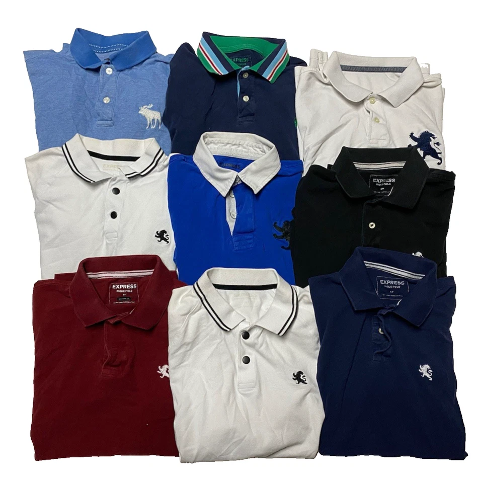 Lot of 12 Express Pique Polo Shirts Mens Size Small Short Sleeve Cotton Colorful - Image 1 of 4