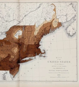 1880 NEW ENGLAND STATES Map DENSITY OF POPULATION Original - DATED (14X10) - Picture 1 of 3