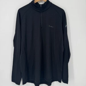 Eddie Bauer First Ascent Mens L Black 1/4 Zip Pullover Merino Wool Blend - Picture 1 of 8
