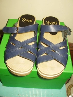 Zuecos Sven Zapatos Mujer Talla EU 42 US 11 Cuero Azul Marino Sin Cordones Foto 1 de 3