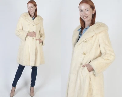 Vtg Platinum Mink Pea Coat Tourmaline Blonde Real Fur Collar Princess Jacket - Image 1 of 4