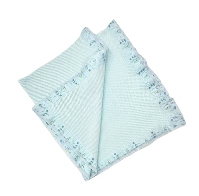 VTG Curity Baby Blue Thermal Waffle Weave Blanket Nylon Trim Bear Bird Balloons - Image 1 of 4