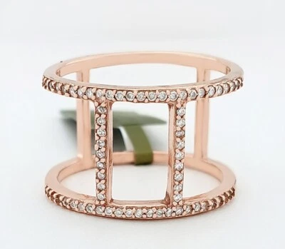 LAB CREATED WHITE SAPPHIRES RING .925 SILVER (Rose tone) - NEW WITH TAG - Image 1 of 4