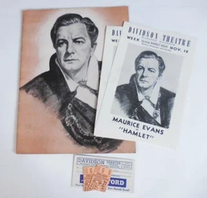Programa de teatro de recuerdo Hamlet con Maurice Evans + playbills, entradas años 40 - Imagen 1 de 12