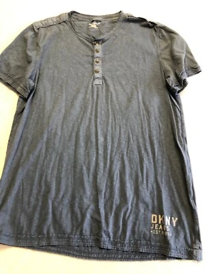 DKNY Shirt Men's Medium Navy Blue Cotton Casual Henley Tee - Image 1 of 4