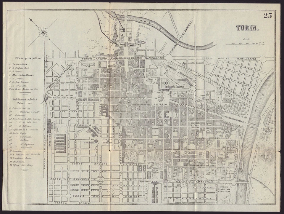 TURIN TORINO antique town plan city map. Italy. BRADSHAW 1892 old - Image 1 of 1