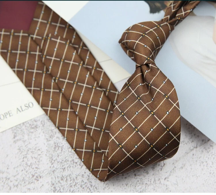 New Vintage Digital Printed Checks Brown JACQUARD WOVEN Men's Necktie Tie - Image 1 of 1