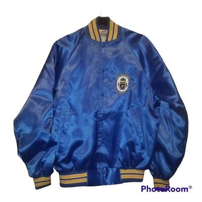 复古 USS Rushmore Soffee 蓝色缎面夹克,尺寸 L — 第 1/3 张图片