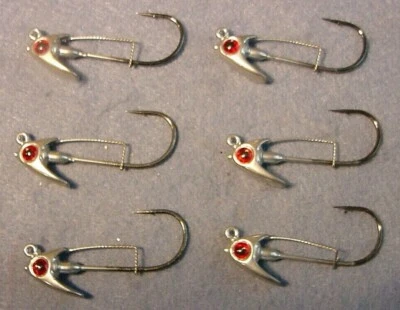 Lote de 6 ~ Jewel Bait 3/8 OZ Gema de Natación Cebo de Natación Cabezas de Plantilla Cromo con Ojos Rojos  Foto 1 de 4