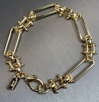 Kenneth Jay Lane KJL Chapado en Oro Amarillo Y2K Puerta Cuadrada Eslabón Cadena Brazalete 7.25 Foto 1 de 4