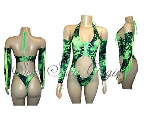 Exotic Dancer   Sexy Stripper 3 Piece Lace Up Bodysuit Set  U Choose Size XS-3X