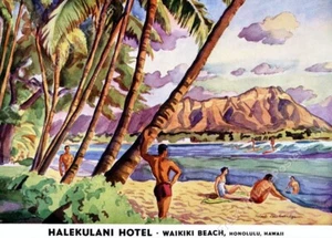 1950s Halekulani resort hotel Waikiki Beach Hawaii vintage ad NEW POSTER 18x24 - Picture 1 of 1