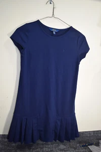 Polo Ralph Lauren Shirt Dress Pleated Hems GIRLS L 12 14 Navy Blue Preppy Tennis - Picture 1 of 15