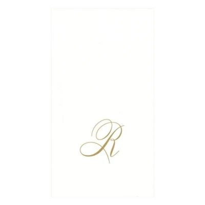 White Pearl Paper Linen Guest Towels Monogram Initial Abstract Pack of 24 - Image 1 of 4