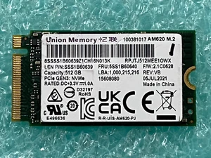Union Memory AM620 512GB NVMe M.2 2242 SSD Solid State RPJTJ512MEE1OWX | HD966 - Afbeelding 1 van 5