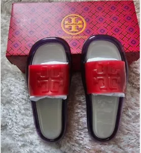 Tory Burch BUBBLE JELLY Slides Red Purple Cream 6 Soft Cushion Waterproof NEW - Bild 1 von 5