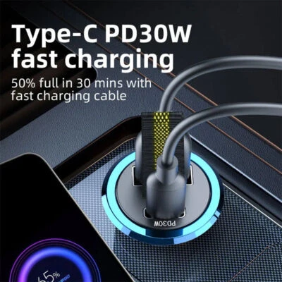 200W Mini USB Car Charger Super Fast Charging Type-C PD Quick Charge Adapter - Image 1 of 4