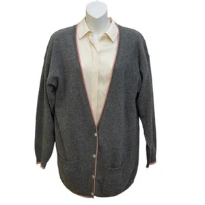 Vintage Jennifer Moore Classic Cardigan Sweater Lambswool Gray Pink Size M - Picture 1 of 11