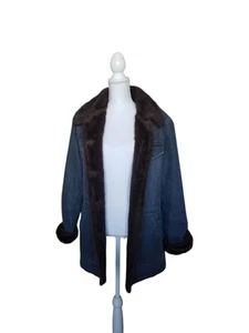 VTG Marvin Richards XL Denim Faux Fur Lined Jean Jacket Chore Barn Penny Lane - Picture 1 of 10