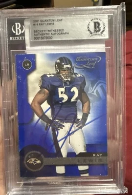 Ray Lewis Signed 2001 Quantum Leaf #14 Card Autographed Graded BGS Authentic  - Image 1 of 2