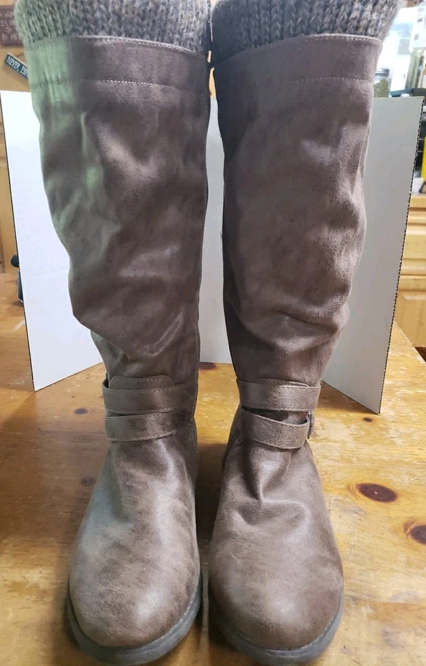 Torrid Sweater Knit Slouch Knee High Boots Women's Size 9 W Brown Zipper - Image 1 of 4