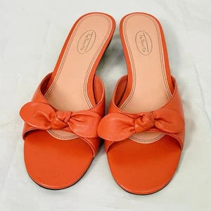 Talbots lachsrosa Leder Slipper Größe 7,5 B Pfennigabsatz mit Schleife - Bild 1 von 6