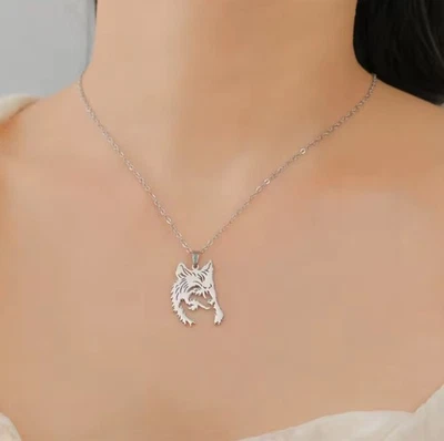 Wolf Necklace Alsatian Husky Style Lovely Silver Stainless Steel Jewellery NEW - Image 1 of 4