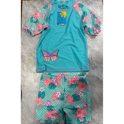 Conjunto de traje de baño protector contra erupciones para niñas UPF 50+ floral azul aguamarina niños talla 8 Foto 1 de 4