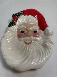 Vintage Keramik Weihnachtsmann Schmuck Schale oder Löffel Rest lustig St. Nick rosige Wangen - Bild 1 von 5