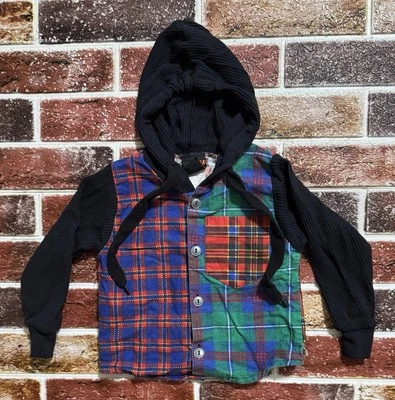 Camisa de franela con capucha vintage eléctrica para niños años 90 3t abotonada Foto 1 de 2