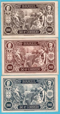 BRAZIL 3 illustrated postal stationery cards harbor opening centenario 1908 used - Image 1 of 2