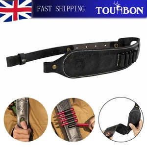 TOURBON Hunting Gun Sling Rifle Ammo Holster Finger Rest Hole  Leather Padded - Picture 1 of 24